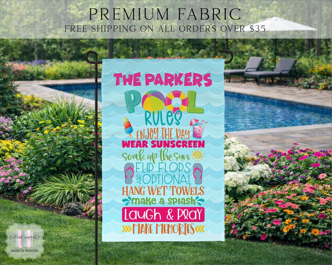 Pool Edging Flags Pool Rules Flag, Pool House Flag, Pool Garden Flag, Pool Decor, Entry ...