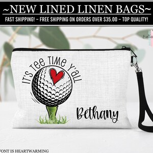 Golf Lined Linen Bag, Personalized Golfing Bag, Custom Golf Tee Bag, Golf Team Gift, Sports Gift, Coach Gift, Golf Make Up Bag, Golf Teen