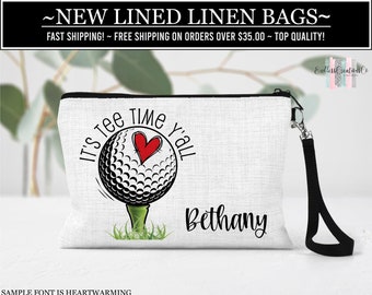 Golf Lined Linen Bag, Personalized Golfing Bag, Custom Golf Tee Bag, Golf Team Gift, Sports Gift, Coach Gift, Golf Make Up Bag, Golf Teen