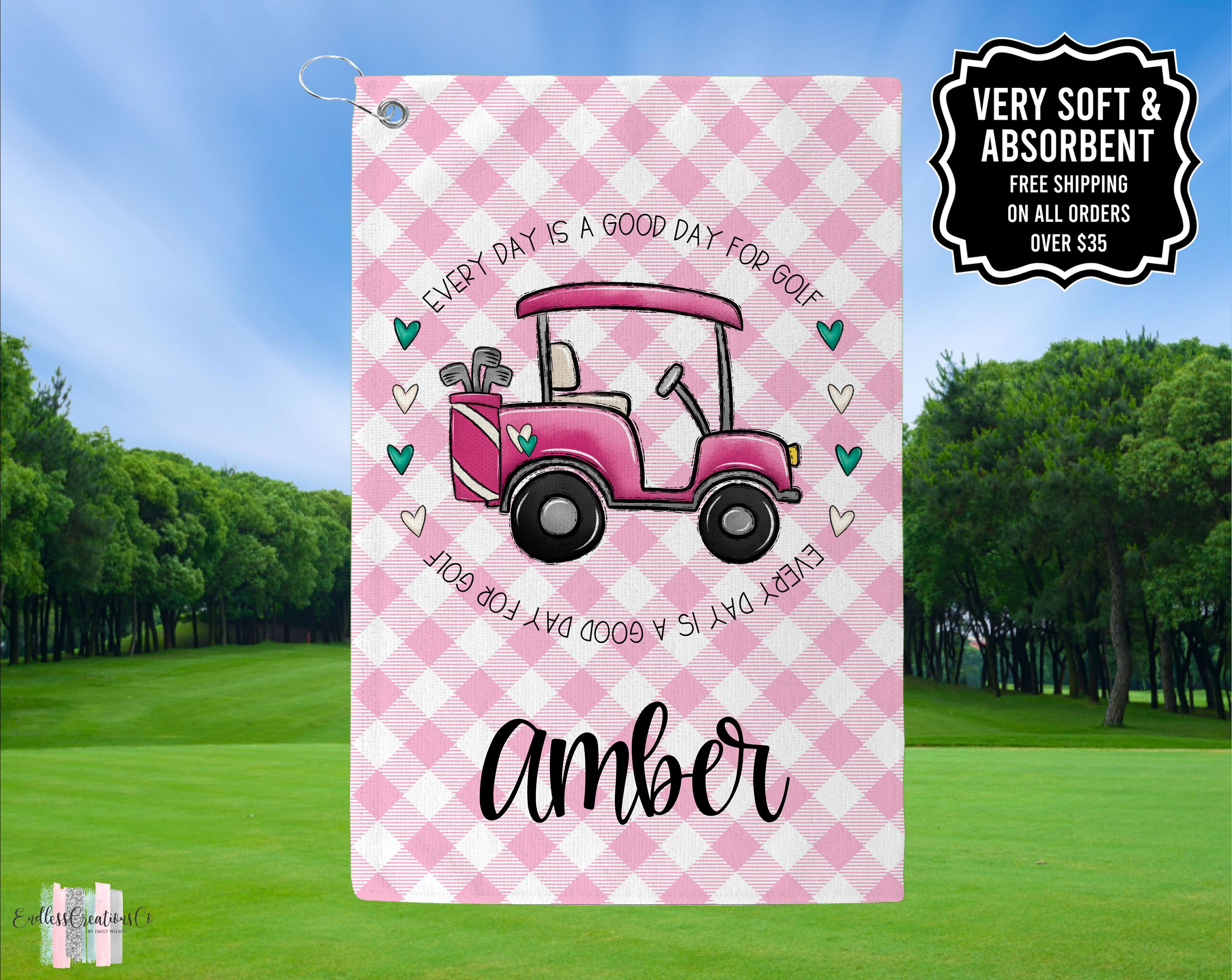 Personalized Pink Golf Cart Towel, Custom Golf Towels For Her, Ladies Golf Towel, Gift For Golfer, Custom Golf Towel, Personalized Golf Gift