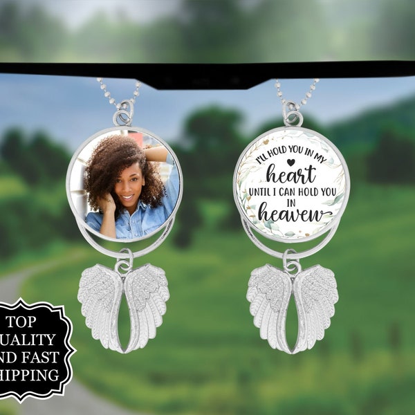 Angel Wings Memorial Hanging Charm, Rear View Mirror Memorial Charm, Personalized Memorial Ornament Charm, Double Sided Memorial Charm
