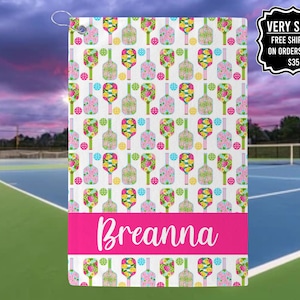 Personalized Preppy Pickleball Paddle Towel, Custom Pickleball Towels For Her, Gift For Pickleball Player, Custom Pickleball Towel