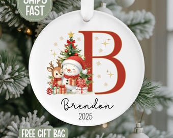 Personalized Snowman Initial Ornament For Kids