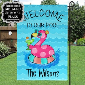 Personalized Welcome To Our Pool Flag, Pool House Flag, Pool Garden Flag, Pool Decor, Entry Flag, Yard Decor, Housewarming Gift