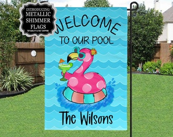 Personalized Welcome To Our Pool Flag, Pool House Flag, Pool Garden Flag, Pool Decor, Entry Flag, Yard Decor, Housewarming Gift