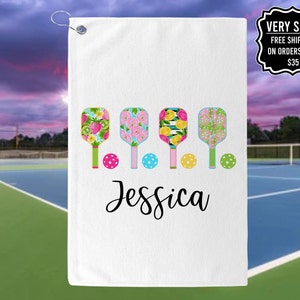 Personalized Preppy Pickleball Paddle Towel, Custom Pickleball Towels For Her, Gift For Pickleball Player, Custom Pickleball Towel