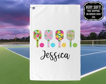 Personalized Preppy Pickleball Paddle Towel, Custom Pickleball Towels For Her, Gift For Pickleball Player, Custom Pickleball Towel