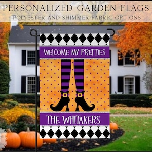 Welcome My Pretties Garden Flag, Halloween Flag, Trick Or Treat Flag, Halloween Garden Flag, Halloween Porch Flag, Witch Legs Flag