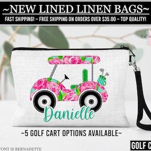 Golf Cart Cosmetic Bag, Personalized Sports Make Up Bag, Custom Golf Tee Bag, Golf Team Gift, Sports Gift, Coach Gift, Golf Make Up Bag