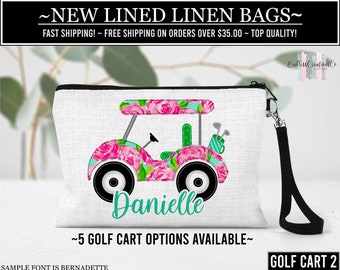 Golf Cart Cosmetic Bag, Personalized Sports Make Up Bag, Custom Golf Tee Bag, Golf Team Gift, Sports Gift, Coach Gift, Golf Make Up Bag