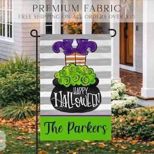 Witch Caldron Flag, Halloween Garden Flag, Halloween Decor, Porch Flag, Yard Flag, Personalized Flag, Fall Flag, Pumpkin House Flag