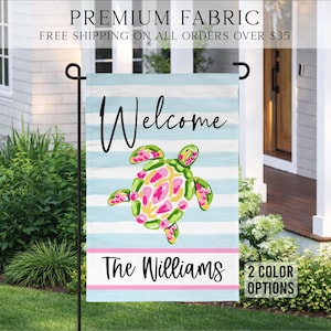 Sea Turtle Welcome Garden Flag, Family Name Garden Flag, Summer Yard Flag, Custom Porch Decor, Entry Flag, Yard Decor