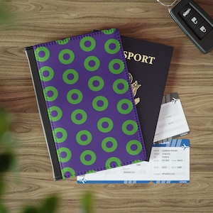 Von Phish inspirierte Fishman Donut Passhülle & Gepäckanhänger Set - Grün Lila Reisezubehör, Phish Mexiko, Phish Wallet, Phish Donuts