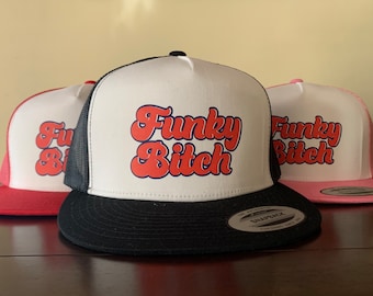 Funky Bitch Hat, Phish Hat, Phish Trucker Hat, Flat Bill hat, Phish Inspired, Funky Bitch, Adjustable Hat, Snapback Hat, Phish Baseball Hat