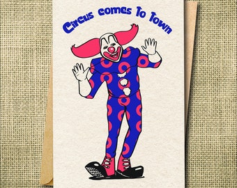 Phish Card, Circus comes to Town, Phish Lyrics, Phish Art, Phish Greeting Card, Bozo the Clown Card, Chicago Card, Phish Lyrics Art