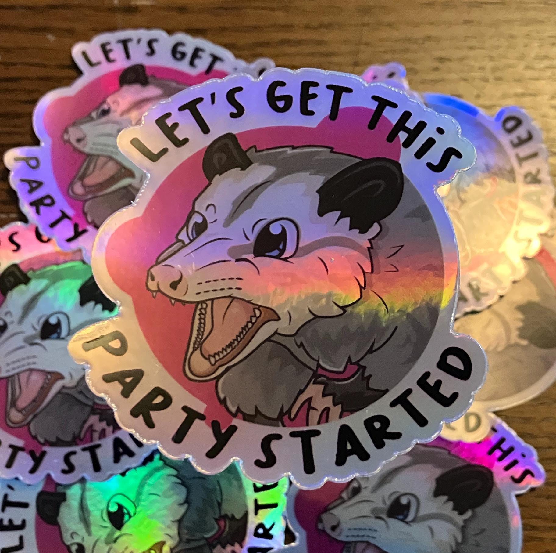 Funny Possum Holographic Sticker - Party Started Vinyl Decal - Etsy