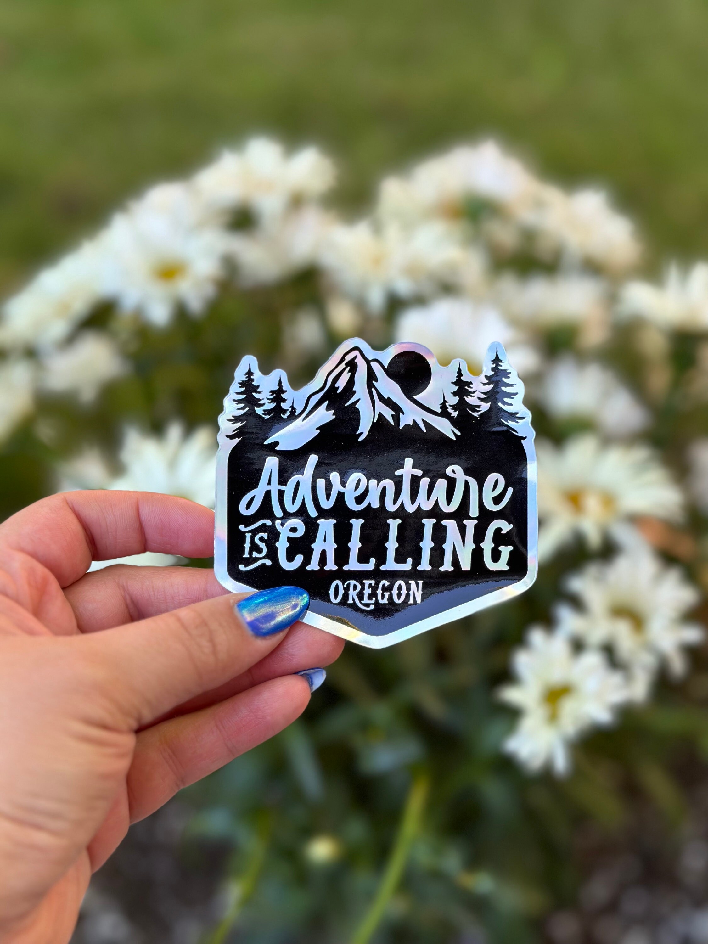 Holographic Adventure is Calling Waterproof Vinyl Sticker - Thumbnail 2
