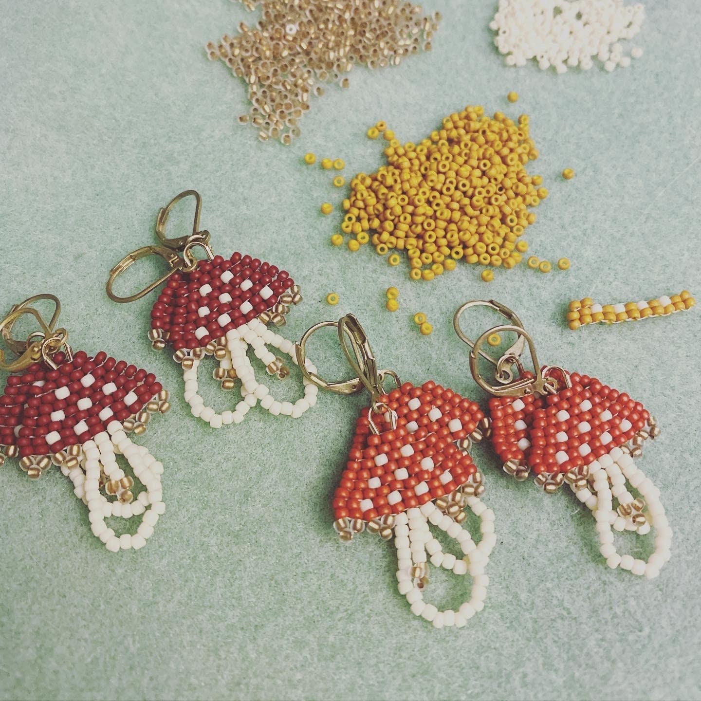 Cottagecore Beaded Earrings, Mushroom Beaded Earrings, Mushroom Dangle Earrings, Earrings Made in USA, Handmade Earrings, Mushroom Earrings - Thumbnail 2