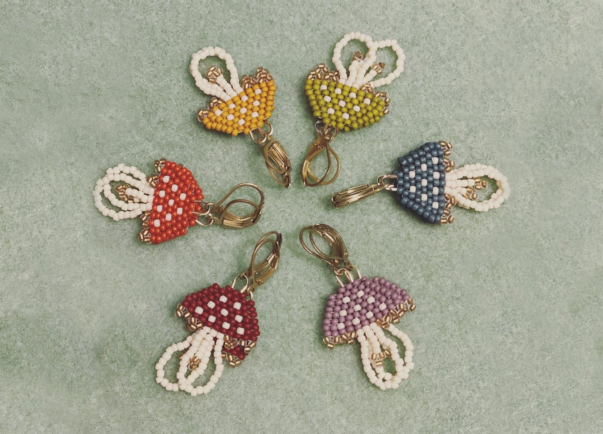 Cottagecore Beaded Earrings, Mushroom Beaded Earrings, Mushroom Dangle Earrings, Earrings Made in USA, Handmade Earrings, Mushroom Earrings - Image 1