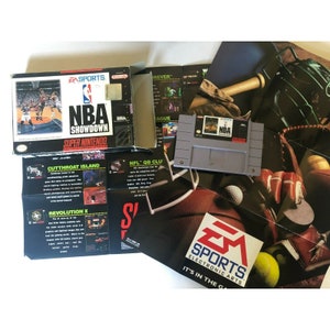 Nba Showdown Super Nintendo Snes In Box Ea Sports Tested W/ Posters 1990&#39;s Vintage Video Game