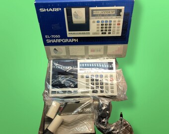 Vintage 1983 Sharp EL- 7050 Druckrechner Made in Japan SHARPGRAPH Nicht in Box mit allen Extras für Prop