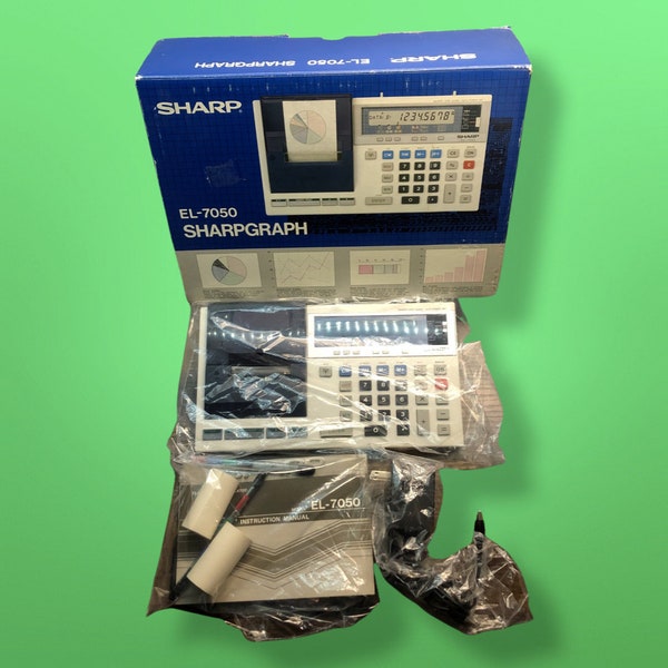 Vintage 1983 Sharp EL- 7050 Printing Calculator Made in Japan SHARPGRAPH Not Working In Box With All Extras For Prop