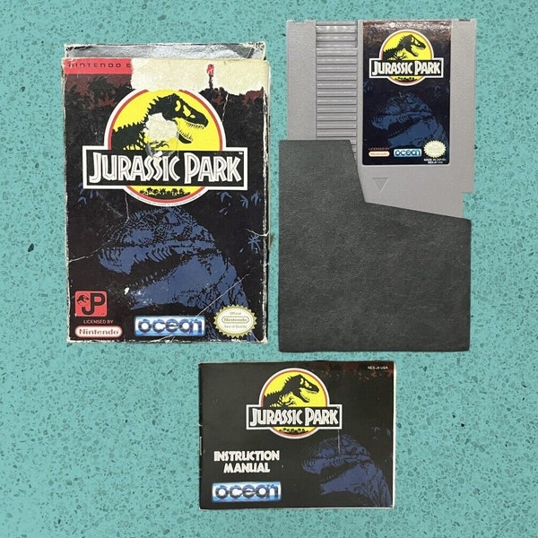 Jurassic Park (NES) Complete In Box Tested W/ Manual Box Protector BlockBuster