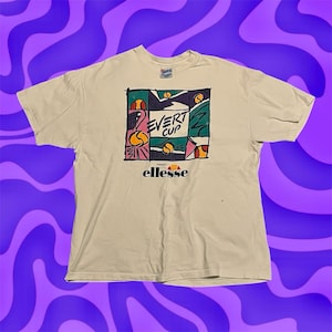 Vintage Ellesse White T-shirt XL Single Stitch USA Made Evert Cup Sportwear