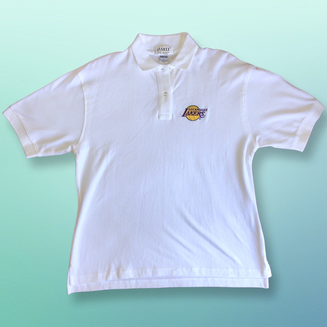 Vintage 90 s Los Angeles Lakers Nba Lrg White Polo Button Shirt La Mode Made Usa Etsy