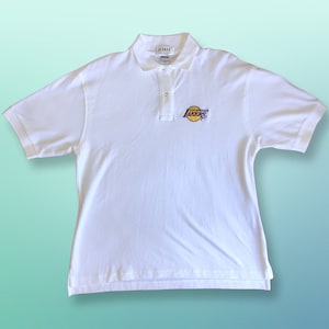 Vintage 90&#39;s Los Angeles Lakers Nba Lrg White Polo Button Shirt La Mode Made Usa