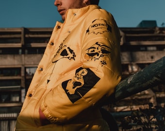 Yellow Screenprinted Puffer Jacket Small Size