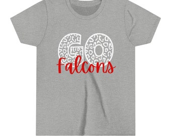 Youth Go Falcons in Leopard Print Short Sleeve Tee