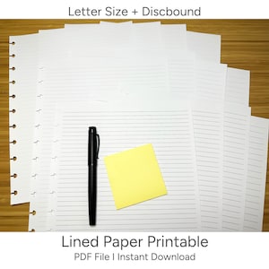 Carta a righe stampabile, lettera rilegata in disco, download digitale di file PDF 8,5 x 11
