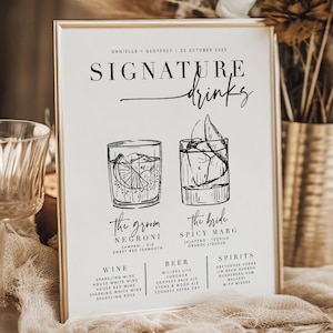 BRIBIE Wedding Signature Drinks Sign, Printable Cocktail Bar Menu Template, Instant Download Template Signage, Templett Editable