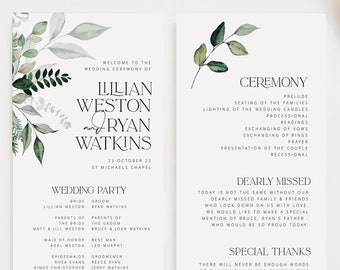 Greenery Ceremony Wedding Program Template, Wedding Program Template, Wedding Program Printable, Templett Wedding Program BEACHMERE