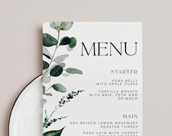 Greenery Wedding Menu Template, Wedding Menu Template Download, Wedding Menu Printable, Wedding Menu Templett, Menu Card Template BEACHMERE