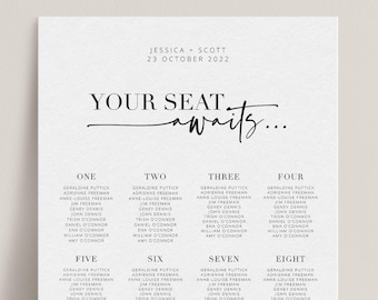 BRIBIE Minimalist Wedding Seating Sign Template, Modern Editable Seating Chart Sign, Printable Seating Chart Templett