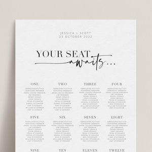 BRIBIE Minimalist Wedding Seating Sign Template, Modern Editable Seating Chart Sign, Printable Seating Chart Templett