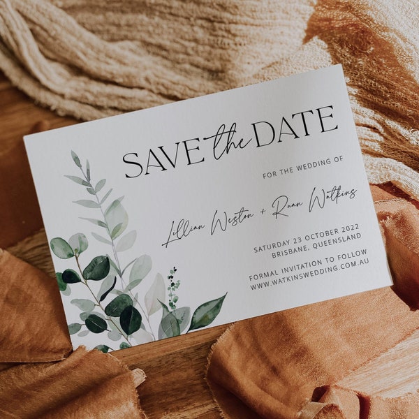 Botanical Save the Date Template, Greenery Save the Date, Printable Save the Date, Boho Winter Fall Garden Forest diy BEACHMERE