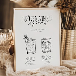 Wedding Signature Drinks Sign, Printable Cocktail Bar Menu Template, Instant Download Template Signage, Templett Editable