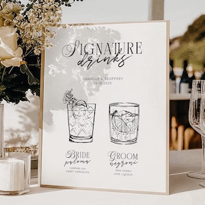 Modern Wedding Signature Drinks Sign, Printable Cocktail Bar Menu Template, Instant Download Template Signage, Templett Editable