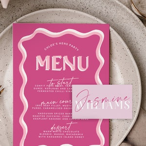 SONNY Hot Pink Editable Menu Placecard Bundle | Pink Bridal Shower Menu | Hens Party Printable Menu | Wedding Menu Template