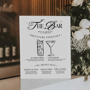SASHA Whimsical Hand Drawn Signature Drink Sign - Customisable Wedding Bar Sign, Cocktail Menu, Instant Download Template Signage, Templett