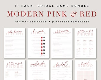 BRODY Modern Pink Red Bridal Shower Game, Bridal Shower Games, Virtual Bridal Shower, Editable Instant Download Templett