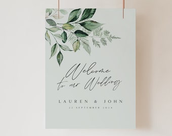 Printable Botanical Wedding Welcome Sign, Wedding Sign Template, Tropical Wedding Decor, Wedding Signs, Welcome Signage Templett ALLURE