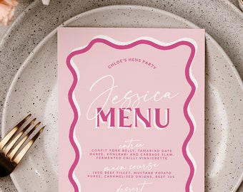 SONNY Pink Guest Name Menu | Editable Hens Party Menu | Pink Bridal Shower | Hen Weekend | Mondern Bridal Shower Invitation