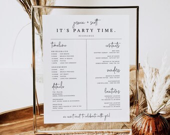 ASCOT Wedding Party Timeline, Pritable Bridal Party Schedule for Bridesmaid & Groomsmen, Minimalist Bridal Itinerary, Editable Templett