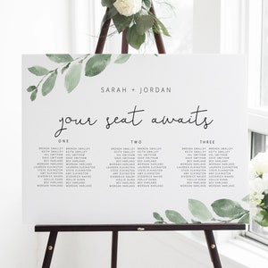 Sunny - Wedding Banquet Seating Template Download | Greenery Botanical Leaves Long Tables | Printable Templett instant download | SUNNY