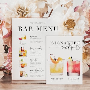 BRIBIE Wedding Signature Drinks Menu, Stacked Cocktail Bar Sign template, Printable Signature Drinks Menu, templett instant download