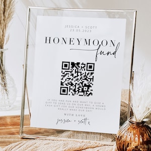 Szablon znaku QR na miesiąc miodowy dla funduszu ślubnego BRIBIE, znak ślubny Venmo, prezent pieniężny na ślub, znak Venmo na miesiąc miodowy, szablon do natychmiastowego pobrania